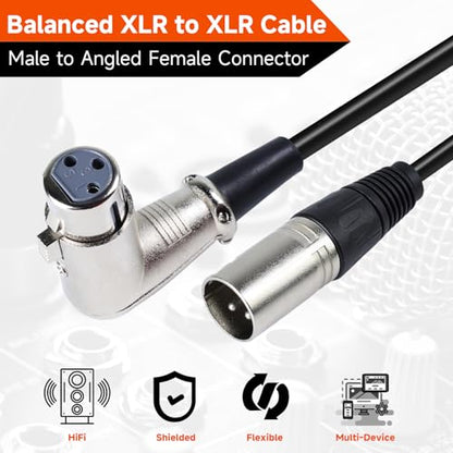 Pack of 2 Right Angle XLR Cables 12FT - 2PCS 3 Pin XLR Male to Female Microphone Cable - Balanced Copper Mic Cable for Mixer, Audio Interface, Podcast, Recording （12 Feet - size: 12 Feet