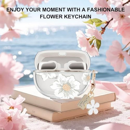 Aircawin for Bose Ultra Open Earbuds Case Clear,Cute Camellia Design-Clear | Shockproof Soft TPU Cover for Bose Open Ear Earbuds Case Cover with Girly Flower Keychain&Cleaning Pen for Bose Earbuds Women - color: White Camelia