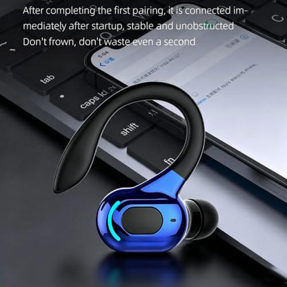 Wireless Headset Business Headphones,Waterproof Hanging Single Ear Earbuds,Mono Wireless Headset Noise Cancelling Sports Wireless Earpiece with Mic for Smart Phones (Blue) - color: Blue