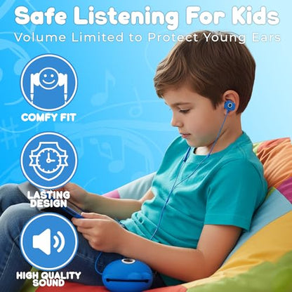 Jellie Drops Wired Earbuds for Kids, Featuring Colorful Characters. Silicone Storage case, 3.5mm aux, USB C Adapter, Volume Control, School Ready, Cute, Lightweight, and Compact. (Pink) - color: Pink