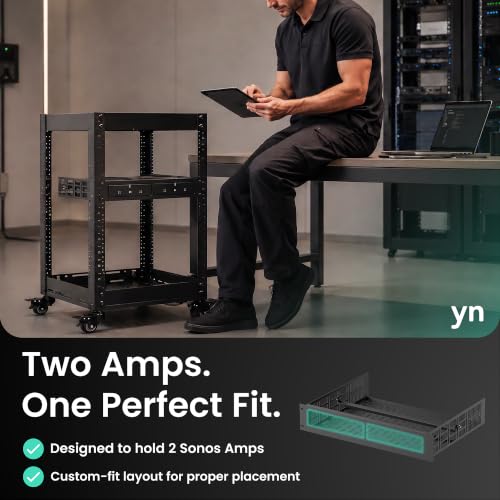 ynVISION.DESIGN 2U Rack Mount Shelf for Sonos Amps, 11" Deep, 2 Pack | holds 2 amps, 11in deep, fits 19in AV, audio, and server racks, vented with cable management, custom fit, rear support bar - size: 2 Pack