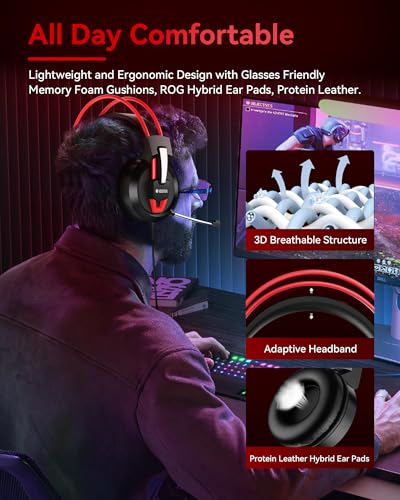 Voistek Wired Gaming Headset with Microphone & Volume Control | Over Ear Computers Headphones with 50mm Drivers for PC, Laptop & Gaming, Compatible with PS4 PS5 - color: Red