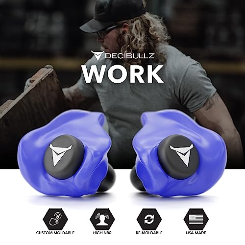 Decibullz Custom Molded Ear Plugs, 31dB NRR Shooting Ear Protection (Blue) | Reusable & Re-moldable, For Range Officers, Jobsite Crews & Musicians, Travel & Concert Use, Earplugs, American Company - color: Blue