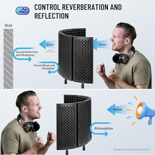 CAHAYA Microphone Isolation Shield Studio Mic Sound Absorbing Foam Professional Desktop or Mounted on Stand Recording Equipment Foldable 5-Panel Mic Isolator Panel for Condenser Microphone
