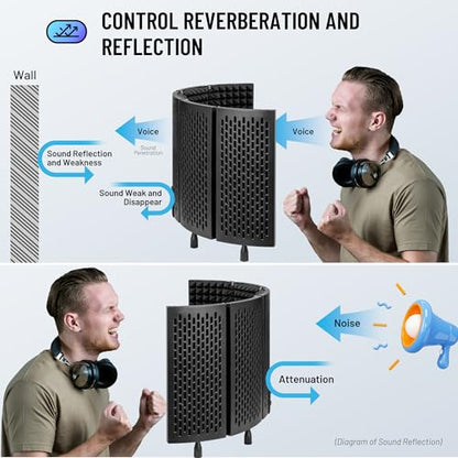 CAHAYA Microphone Isolation Shield Studio Mic Sound Absorbing Foam Professional Desktop or Mounted on Stand Recording Equipment Foldable 5-Panel Mic Isolator Panel for Condenser Microphone