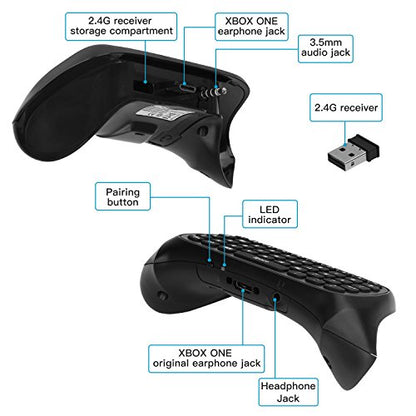 MoKo Green Backlight Keyboard for Xbox One Controller, Black | Wireless Chatpad with Headset & Audio Jack, Accessories fits Xbox One/One S/ Elite/2, Series X/S, 2.4G Receiver Included - color: Black