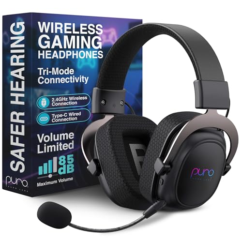 PuroGamer Kids Gaming Headset with Mic, Wireless 85dB Volume Limiting | 2.4GHz low-latency wireless gaming headphones with detachable mic, 32-hour battery, USB-C wired mode and 85dB limit
