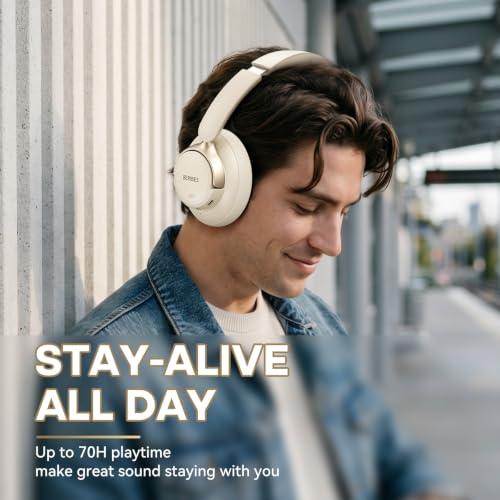 BERIBES Hybrid Active Noise Cancelling Headphones Wireless Over Ear 70Hours | Foldable Bluetooth 6.0,Transparent Modes,3.5MM Cable,Lightweight Built-in Mic,HiFi Stereo Deep Bass,Soft-Earpad,Fast Charging - color: Beige