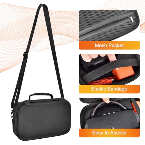 ANKHOH Hard Travel Case for JBL Charge 6 Speaker with Shoulder Strap | Fixed tray, elastic strap and zippered mesh pocket organize the speaker, charger and cables, Black, Case Only - color: Black