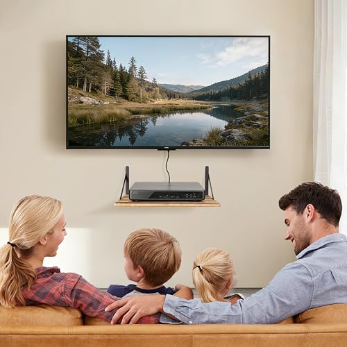 RedCall Wall Mount Shelf for Projector, Floating Shelf for Router/Modem, 16.5" x 11" Audio Video Equipment Storage, Wood & Metal
