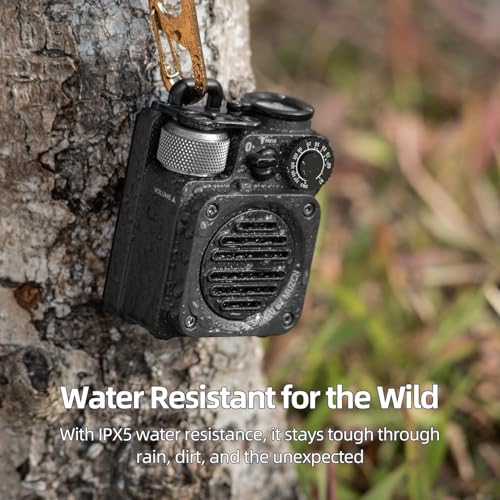 Muzen Upgraded Wild Mini 3.0 Outdoor Portable Wireless Bluetooth Speaker with FM Radio, Phone Charger/15H Playtime/IPX5 Waterproof/3 Mode Flashlight, Rugged Gear for Man Camping/Hiking/Travel(Black) - color: Dark Black