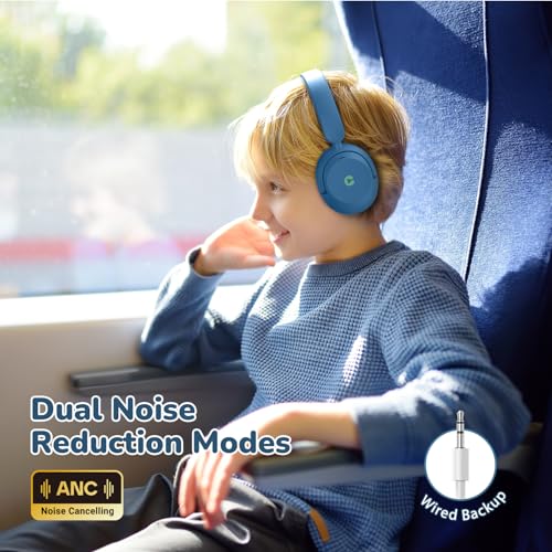 iClever BTH20 Active Noise Cancelling Headphones for Kids Toddler Travel | SafeSound Tech3.1, 60H Play Time, USB C AUX Cable, Award-Winning Kids Bluetooth Wireless Headphones for Boys/Girls/Autism - color: Blue