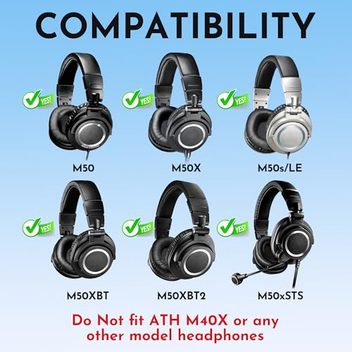 Lukvcoe Headband Replacement Cover for Audio Technica ATH M50, M50X, M50XWH, M50XBT, M50XBT2, M50S/LE Headphones, Cushion Headstrap Pad with Softer Protein Leather, White - color: White