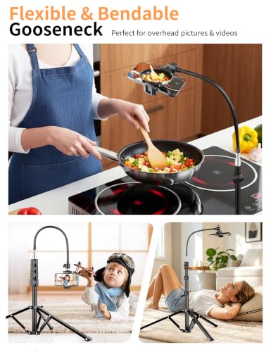 Flexible Tripod for iPhone, 88" Tall Cellphone Tripod with Gooseneck, Phone Holder and Wireless Remote, Camera Phone Stand for Recording Filming, Compatible with iPhone/Android - size: 88 inch