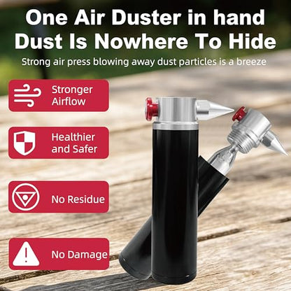 CO2 Can Air Duster Spray with 5x16g 3/8-24UNF Thread CO2 Cartridges | Non-toxic,residue-free,with powerful airflow,suitable for sensitive items such as optical components and electronic devices