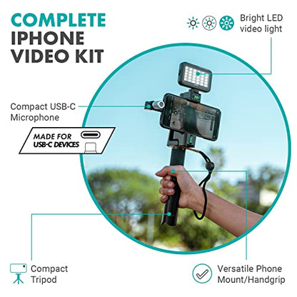 Movo uVlogSK Starter Kit for Content Creators - Smartphone Video Vlogging Kit for Android and USB-C Devices - Includes USB-C Microphone, LED Video Light, Phone Holder, Grip, and Mini Tripod