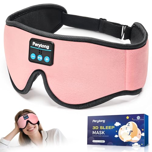 Perytong Sleep Mask with Bluetooth 5.4 Headphones, Wireless Music Sleep Eye Mask for Side Sleepers, 3D Contoured Comfort & Built-in HD Stereo Earphones, Blackout for Travel (Peach Pink) - color: Peach Pink