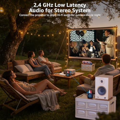 1Mii 2.4 GHz (1 TX+2 RX) Wireless Audio Transmitter Receiver Set for TV, 25ms Low Latency RCA AUX Wireless Audio Adapter Kit for Projector/PC/Home Stereo/Powered Speaker/Amplifier/Soundbar