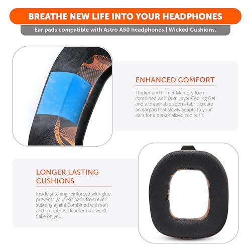 WC Freeze A50 - Cooling Gel Earpads for Astro A50 Gen 4, Gen 5 & A50X | Made by Wicked Cushions | Improved Durability, Thickness & Sound Isolation | Kinetic Wave - color: Kinetic Wave