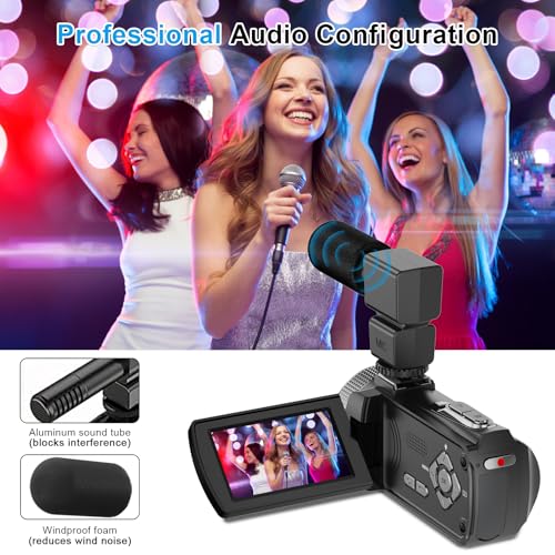 4K Video Camera Camcorder 3.0" Touch Screen Vlogging Camera for YouTube 18X Digital Zoom with External Stereo Microphone, Remote Control, 32G Card &2 Batteries