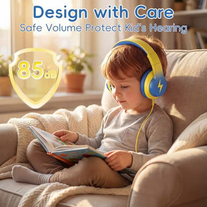 Candy Bila USB C Kids Headphones for School,Wired Over-Ear for Boys Girls | 85dB Safe Volume, Stereo Sound, Adjustable headband, Foldable, Compatible USB-C Plug iPads,Tablets, Laptops, Light Yellow - color: Light Yellow