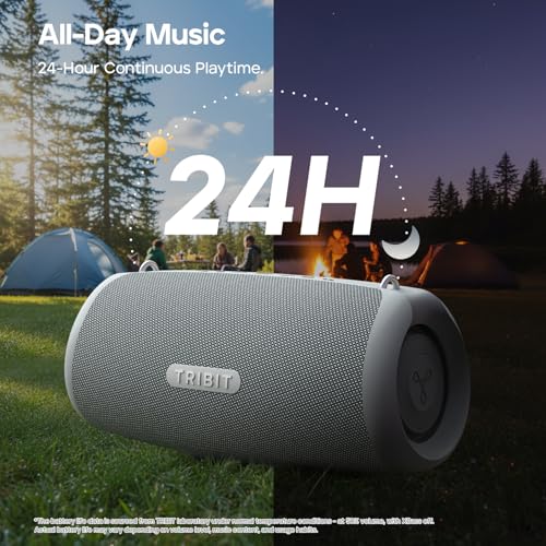 Tribit StormBox Lava Bluetooth Speaker, 80W Loud Sound, 24H Playtime, Gray | IP67 Waterproof, BT5.4, XBass, Custom EQ, TWS Pairing, Portable, Wireless, Built-in Mic, Party, Home, Outdoor, Camping, Beach - color: Gray