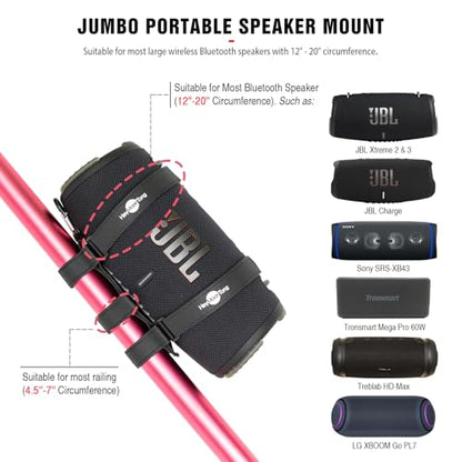 Big Portable Speaker Mount for Large Bluetooth Speakers with 12''-20'' Circumference, Waterproof Adjustable Strap Accessory Holder Fits UTV Golf Cart Bike or Boat Railing/Cross bar/Frame - size: Large
