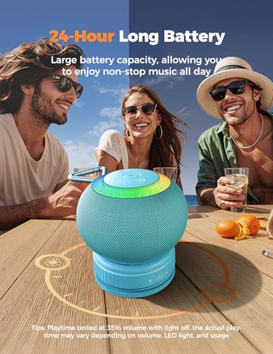 Bluetooth Shower Speaker IPX7 Waterproof: Removable Suction Cup, Sky Blue | 360° Surround Sound, Vacuum-Lock, RGB Light, Portable Wireless Speaker for Beach, Pool, Kayak, Gifts for Adults Teens
