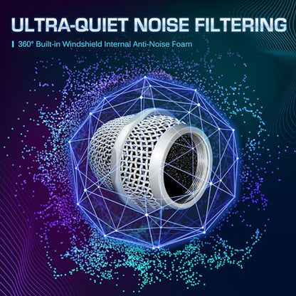 CAROL Edur-916S Silver XLR Wired Vocal Microphone for Singing－Supercardioid | Patented dual-shock-mount minimizes handling noise. Anti-rolling grille keeps the microphone secure on desk. - color: Silver