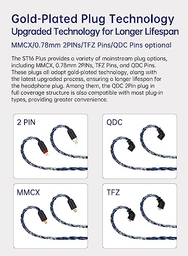 keephifi 6ft IEM Cable 2 Pin 3.5mm, KBEAR ST16-Plus 2m Upgrade 16-Strand Headphone Extension Cable, Silver-Plated Earbuds Wire for Truthear Hexa/Zero, Simgot EW100P, Moondrop blessing2 - color: BlackBlue, style: 3.5 2PIN