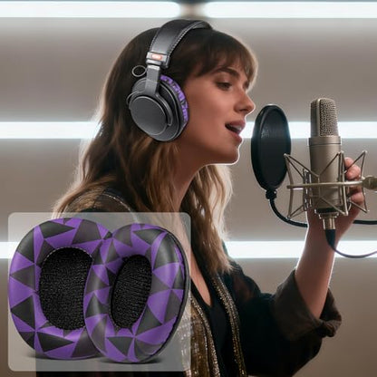SOULWIT Replacement Earpads for Sony MDR-7506 MDR-V6 MDR-V7 MDR-CD900ST Monitor Headphones, Ear Pads Cushions with Softer Protein Leather, High-Density Foam - Purple Black - color: Purple Black