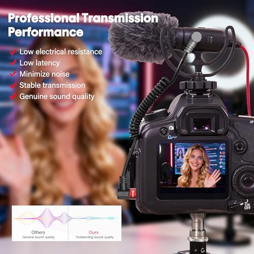 1 Pack Coiled Retractable 3.5mm 1/8 Aux TRS to 4 Pole TRRS Microphone Audio Patch Cable 20 Inch,90 Degree Angled Headphone Adapter Cord for Rode SC7,VideoMic, VideoMicro Go, BOYA & More External Mic
