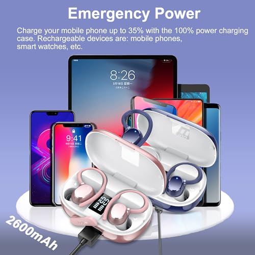 hadbleng Ear Buds Wireless Earbuds Bluetooth Headphones with 128H Playtime LED Digital Display Charging Case, Over-Ear Hook with Mic, Stereo Sound, IPX7 Waterproof Earphones for Workout/Running - color: Gemstone blue