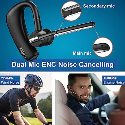 Callez Bluetooth Headset for iPhone Android Cell Phone Trucker Office Work | Bluetooth Earpiece V5.0 with CVC8.0 Dual Mic Noise Cancelling, Mute/Volume Buttons, Hands-Free Wireless Headset for Business