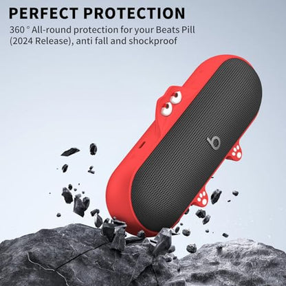 Silicone Kawaii Cute Case for Beats Pill Wireless Bluetooth Speaker, Anti-Scratch Protective Sleeve Compatible With Beats Speaker (Red) - color: Red