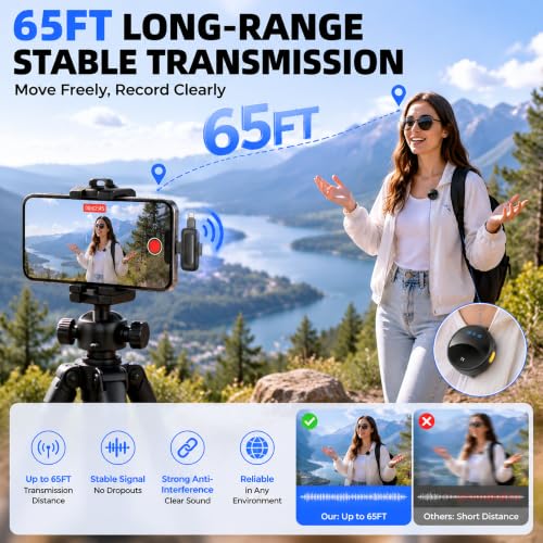 Wireless Lavalier Microphone for iPhone Android, Magnetic Lapel Mic with Noise Reduction, Clip On Mic USB C Lightning Receiver for Video, Vlogging, TikTok, YouTube, Charging Case