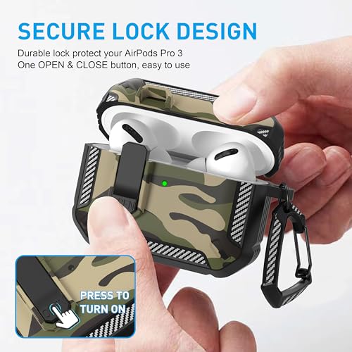 for AirPods Pro 3 Case with Magnetic Lock, Magsafe Compatible, Camo Jungle - color: Camo Jungle, size: AirPods Pro 3 Case 2025