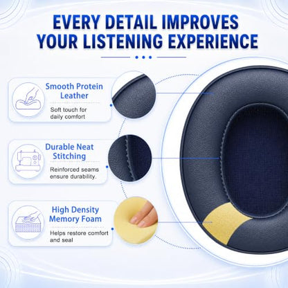 Replacement Ear Pads for Skullcandy Crusher Wireless ANC/Evo/540, Hesh3/ANC/Evo, Venue ANC Over-Ear Headphones, Protein Leather Cushions with Memory Foam, Dark Blue - color: Dark Blue