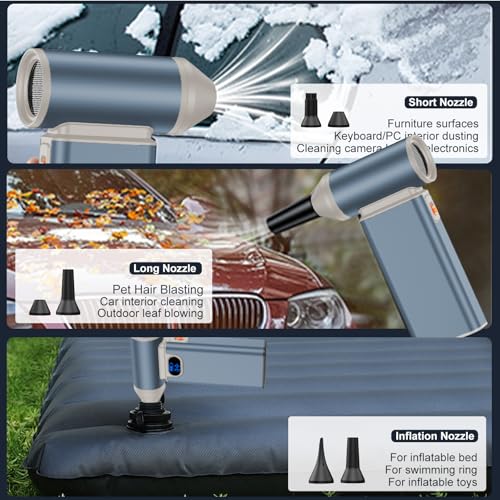 Metal Electric Compressed Air Duster, 300000RPM High Speed Rechargeable Air Blower&Pump for Leaf Blower with Digital Display, 4-Speed Modes-Brushless Motor Mini PC Dust Cleaner with Light(Silver) - color: Silver