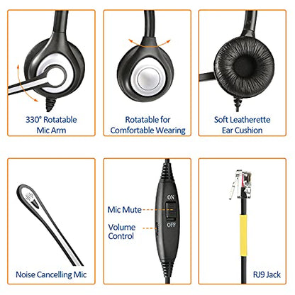 Wantek Telephone Headset with Microphone Noise Cancelling, RJ9 Phone Headset Compatible with Volume Adjustment Mute Control Switch for Call Center Office - size: 601RJ4