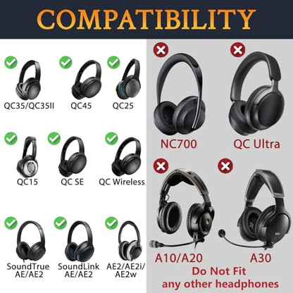 SOULWIT Sweat Ear Cover for Bose Headphones - Black | (Not Fit 700NC/QC Ultra), for QuietComfort QC2/QC15/QC25/QC35/QC45/QC SC/Ae2/SoundTrue AE/SoundLink AE Headphones - color: Black