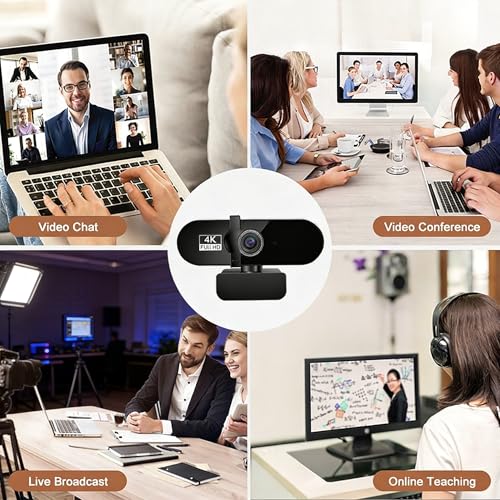 4k Webcam for PC with Microphone, Computer Camera with Noise Cancellation, Privacy Cover, 99° FOV, Plug & Play USB Webcam for Streaming, Conferencing, Zoom, Skype, Facetime, Laptop, PC, Skype