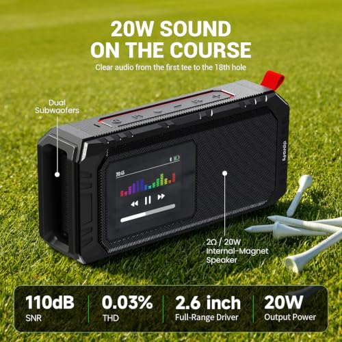 Dprofy Magnetic Golf Speaker, GPS Speaker with Touchscreen Display, 43000+ Courses, Visual & Audible Distances,IPX6 Waterproof,15+Hour Battery, Adjustable Screen Color, Hazard Detection (GPS Speaker) - style: GPS speaker