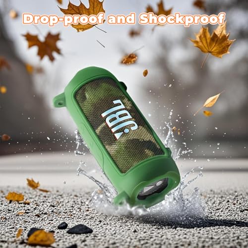 Silicone Cover Compatible with JBL Flip 7 Waterproof Portable Speaker with Shoulder Strap (Green) - color: Green