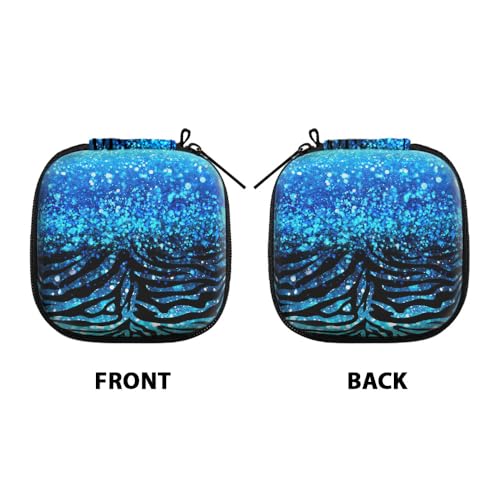 WIRESTER Portable Wireless Headphone Case, Earphone Storage Bag Carrying Case, Earbud Holder with Black Carabiner Compatible with Airpods - Blue Glitter Sparkle with Black Blue Glitter Zebra - color: Blue Glitter Sparkle With Black Blue Glitter Zebra