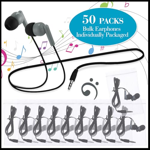 Kanayu 100 Pack Wired Earbuds Bulk for Classroom, 3.5MM No Mic,Gray | Student Headphones for School Library Laptop, Individually Bagged Earphones with Jack for Training and Group Learning - color: Gray