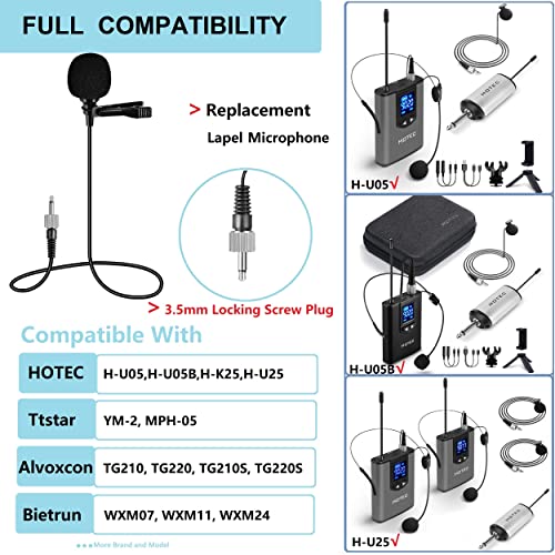 HOTEC Replacement Lapel Microphone with 3.5mm Locking Screw Plug, Unidirectional Mic Replacement Compatible Wireless Bodypack Microphone System