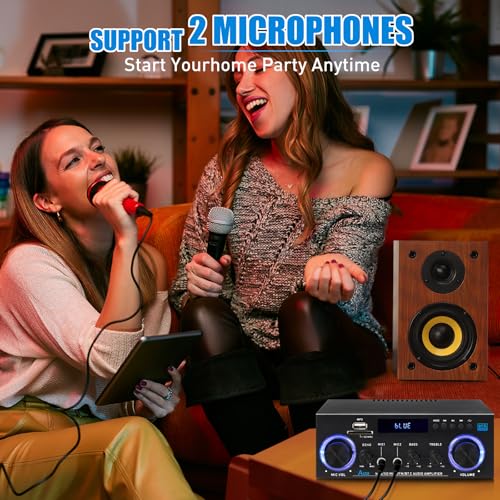 AK50 Bluetooth 5.0 Audio Amplifier 400W 2 Channel Stereo Receiver | with FM, Echo, AUX, USB, SD, MIC Inputs,for Passive Speakers and Active subwoofer - color: black-AK50