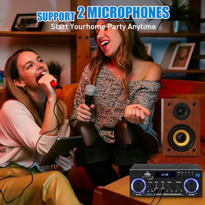 AK50 Bluetooth 5.0 Audio Amplifier 400W 2 Channel Stereo Receiver | with FM, Echo, AUX, USB, SD, MIC Inputs,for Passive Speakers and Active subwoofer - color: black-AK50