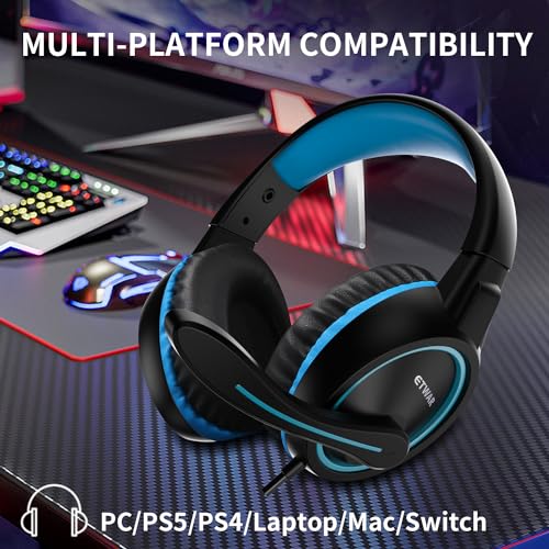 B3 Gaming Headset, Blue | Nintendo Switch, Xbox One, PS4, Mega Bass Surround, Noise Cancelling, 3.5mm Jack Over Ear with Mic, Laptop PC Smartphones - color: Blue